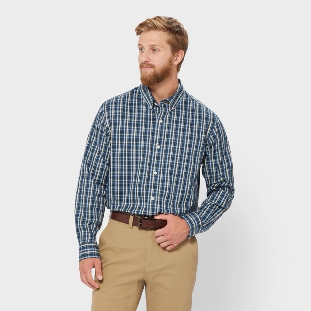 Duluth Trading Shirt Men's M Blue Plaid Magnet Wrinklefighter Relaxed Fit